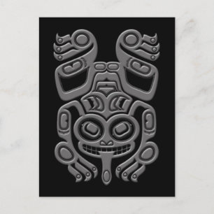 Postal Rana gris de árbol de espíritu de Haida sobre negr