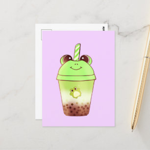 Postal Rana Matcha de té de burbuja de leche de té