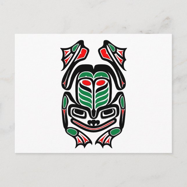 Postal Rana nativa de arte de Haida - negro sobre blanco (Anverso)