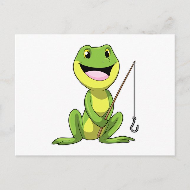 Postal Rana pescando con caña de pescar (Anverso)