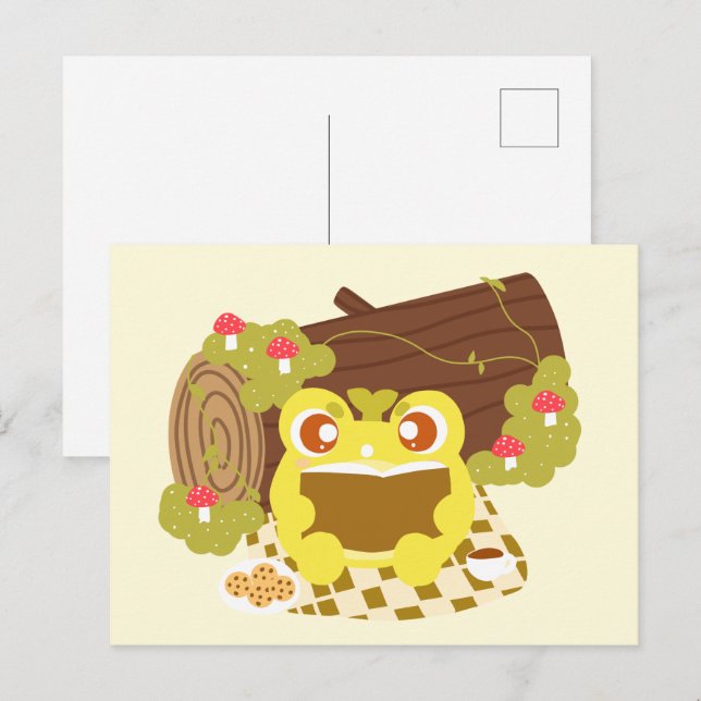 Postal Rana picnic Leyendo Un Libro (Anverso / Reverso)