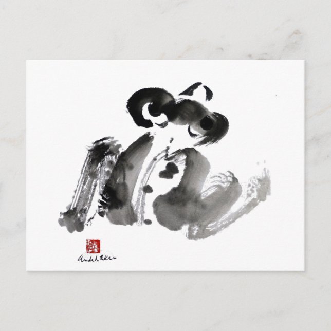 Postal Rana, pintura tradicional de tinta sumi-e (Anverso)