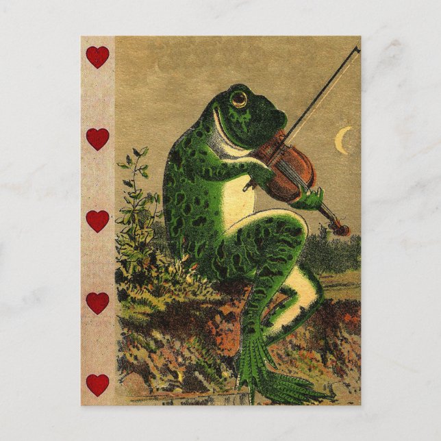 Postal Rana romántica vintage con violín (Anverso)
