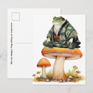 Postal rana shogun de la era Edo sentada sobre una seta