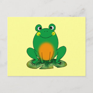Postal Rana sonriente en diseño de hoja de nenúfar