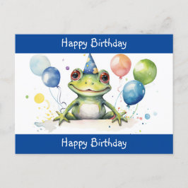 Postal Rana verde linda con globos Feliz Cumpleaños