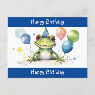 Postal Rana verde linda con globos Feliz Cumpleaños