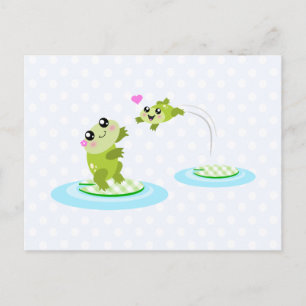 Postal Ranas cortas - Rana madre y niño kawaii