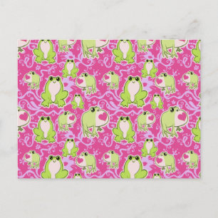 Postal Ranas de amor verde rosa