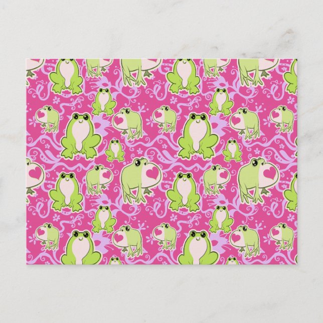 Postal Ranas de amor verde rosa (Anverso)