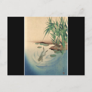 Postal Ranas en un estanque, arte japonés alrededor de lo