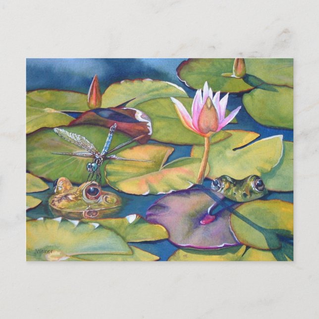Postal Ranas Leopardo Lily Pads Watercolor Art (Anverso)