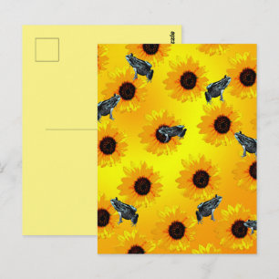 Postal "Ranas y Girasoles: Un Patrón Divertido de la Natu
