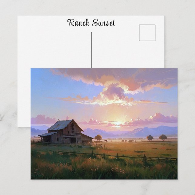 Postal Rancho Sunset Sunrise Pintura Abandonada Antigua G (Anverso / Reverso)
