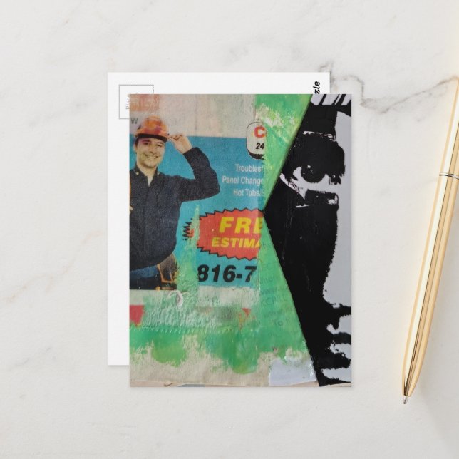 Postal Random Collage Working Man and a Face (Anverso/Reverso In Situ)