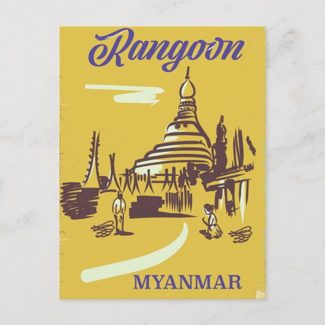 Postal Rangoon Myanmar vintage travel poster (Anverso)