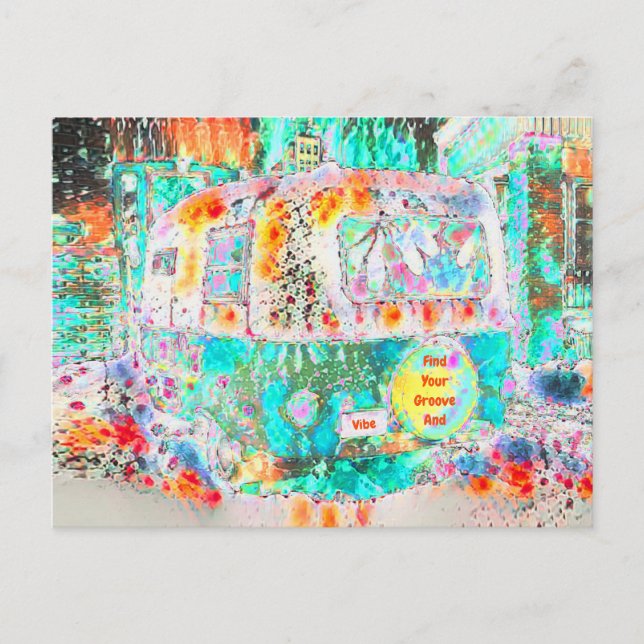 Postal Ranura Hippie De Camper Retro Y Pop De Vibe (Anverso)