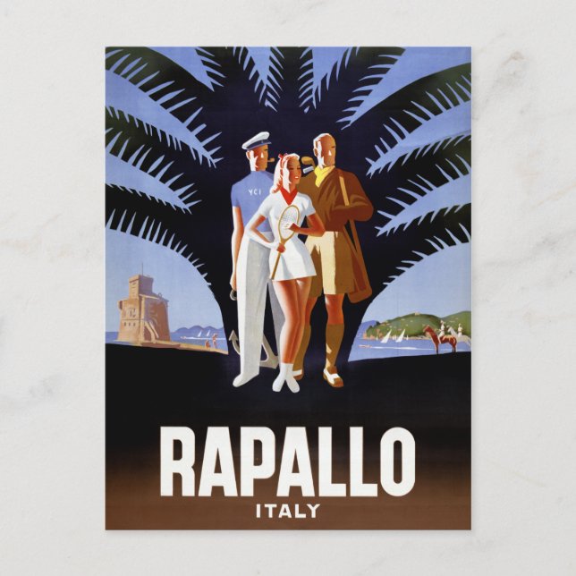 Postal Rapallo Italia Poster de Viajes Vintage (Anverso)