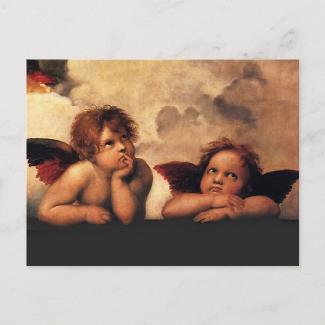 Postal Raphael Cherubs Sistine Madonna 2 ángeles (Anverso)
