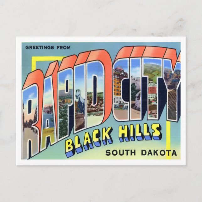 Postal Rapid City, South Dakota Vintage Big Letters (Anverso)