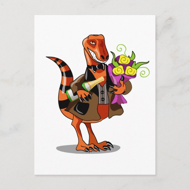 Postal Raptor sosteniendo una botella de vino espumoso y  (Anverso)