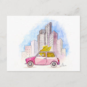 Postal Rapunzel conduce a un mini Cooper