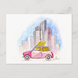 Postal Rapunzel conduce a un mini Cooper