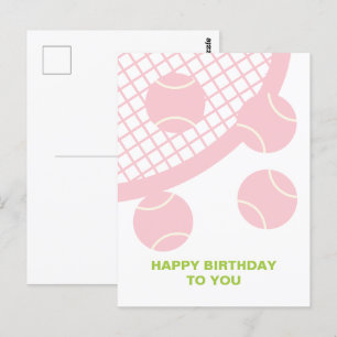 Postal Raqueta de tenis rosa moderna Feliz Cumpleaños