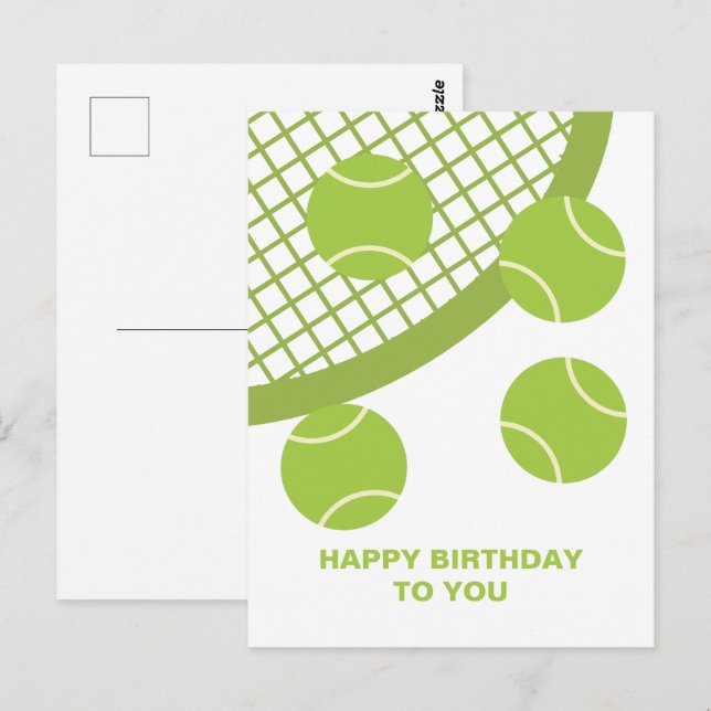 Postal Raqueta de tenis verde moderna Feliz Cumpleaños (Anverso / Reverso)