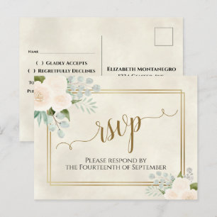 Postal Rasas blancas y eucalipto Boda de oro RSVP