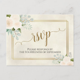 Postal Rasas blancas y eucalipto Boda de oro RSVP