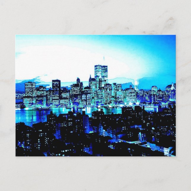 Postal Rascacielos de Nueva York de noche (Anverso)