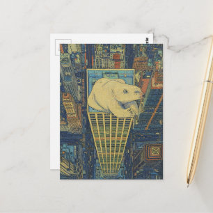 Postal Rascacielos de oso polar surrealista