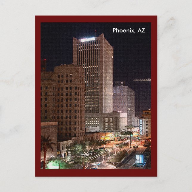 Postal Rascacielos en Phoenix AZ de noche (Anverso)