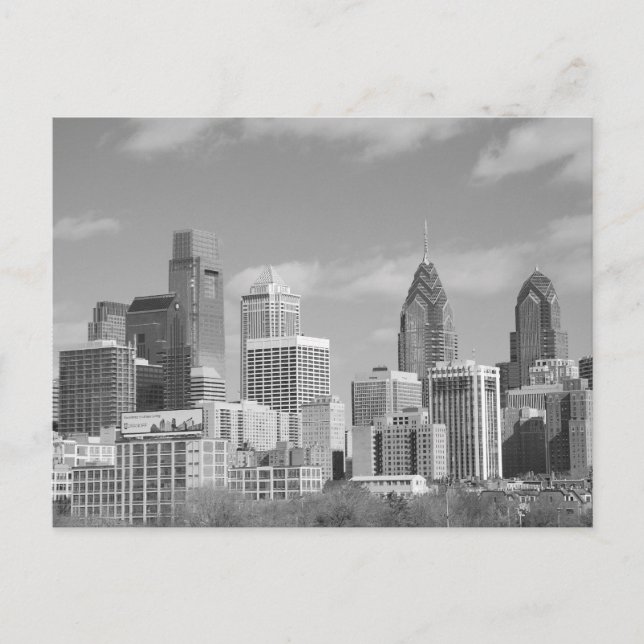 Postal Rascacielos Philadelphia en blanco y negro (Anverso)