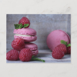 Postal Raspberry Macarons Pink French Pastry Postcard