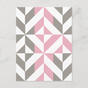 Postal Raspberry rosa y ZigZag geométrico plateado