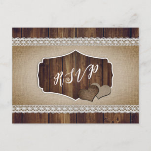 Postal Rastic Country Wood Burlap Lace Wedding RSVP
