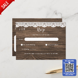 Postal Rastic White Lace Wedding RSVP Por Coincidir Con I