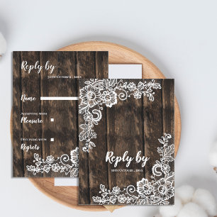 Postal Rastic Wood White Floral Lace Country Wedding RSVP