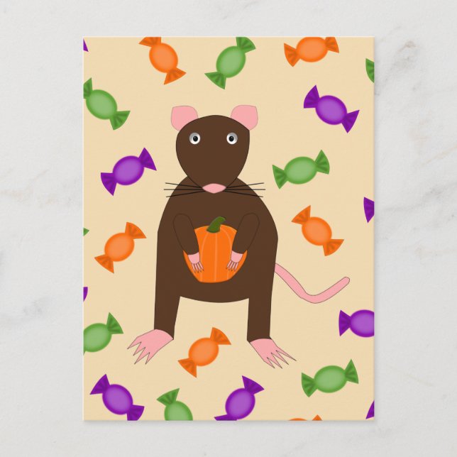 Postal Rata de Halloween y calabaza (Anverso)