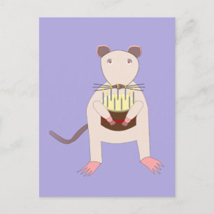 Postal Rata siamesa con pastel de cumpleaños