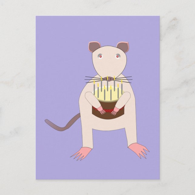 Postal Rata siamesa con pastel de cumpleaños (Anverso)