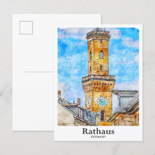 Postal Rathaus Alemania Trae mano acuarela