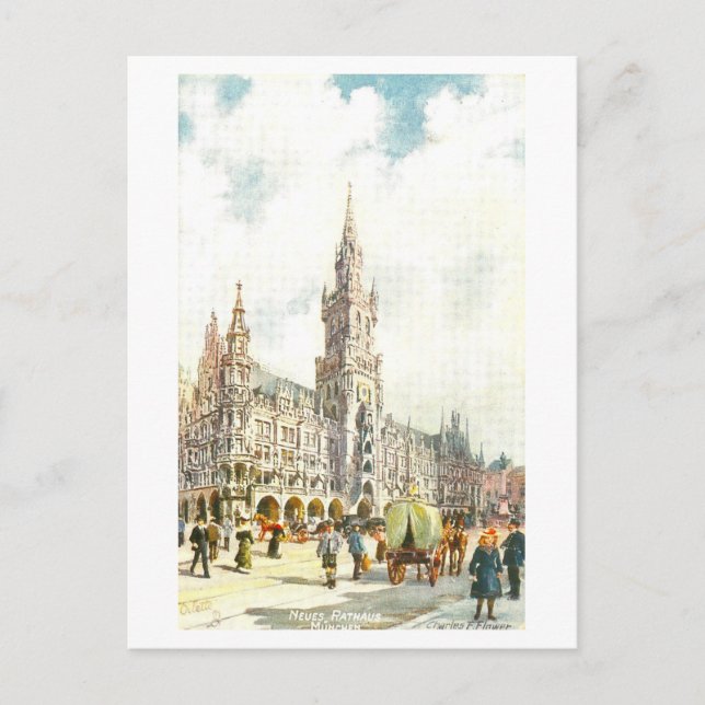 Postal Rathaus vintage en Munich/Munchen, Alemania (Anverso)
