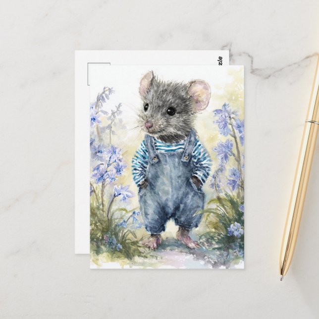 Postal Ratón Adorable en Denim (Anverso/Reverso In Situ)