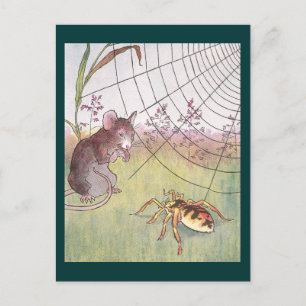 Postal Ratón, araña y web en la pradera