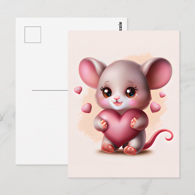 Postal Ratón bebé más lindo con el corazón de San Valentí (Anverso / Reverso)