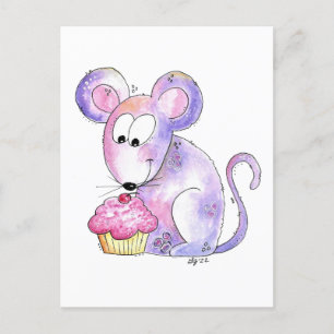 Postal Ratón Caprichoso y Adorable con un Cupcake