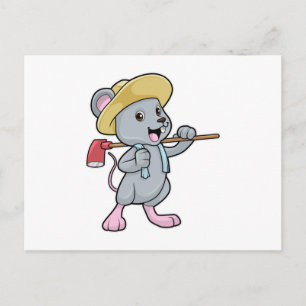 Postal Ratón como granjero con hacha y sombrero